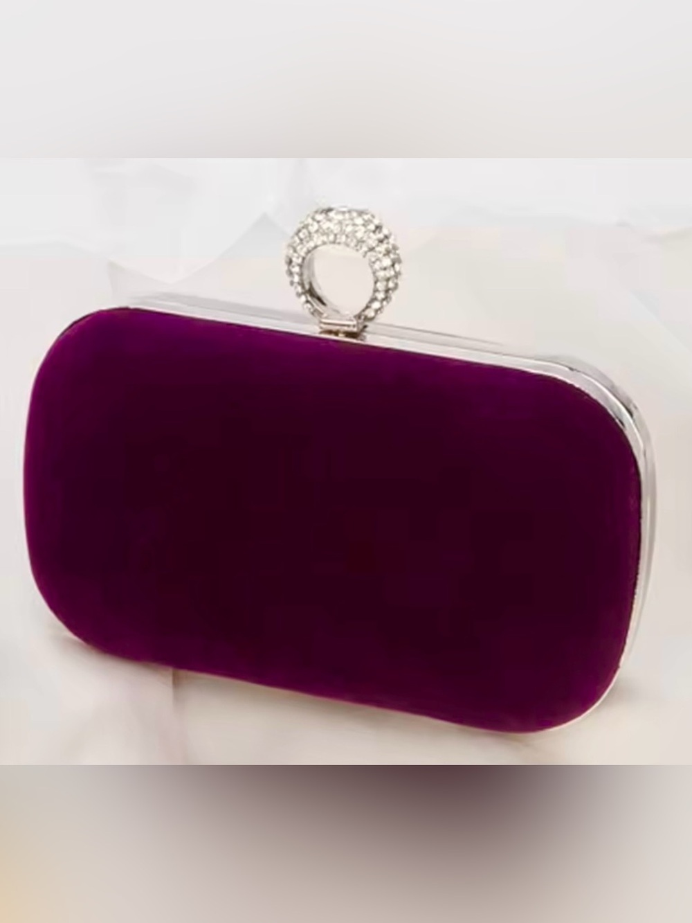 Cherielu Plum Purple Velvet Rhinestone Evening Clutch Crossbody Bag
